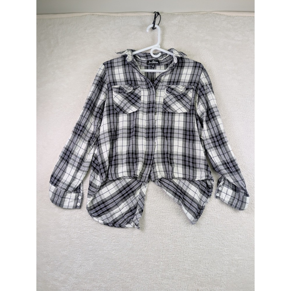 Sam Edelman Womens Black White Plaid Button Down Tulip Back Shirt Size M